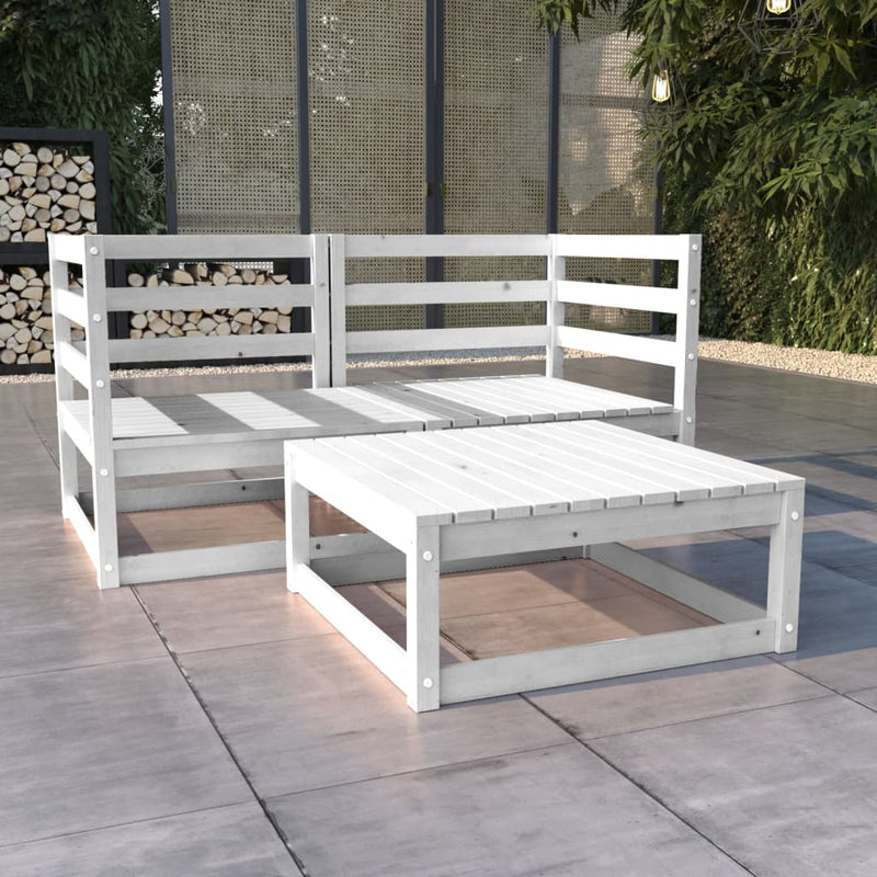 3 Piece Garden Lounge Set White Solid Pinewood