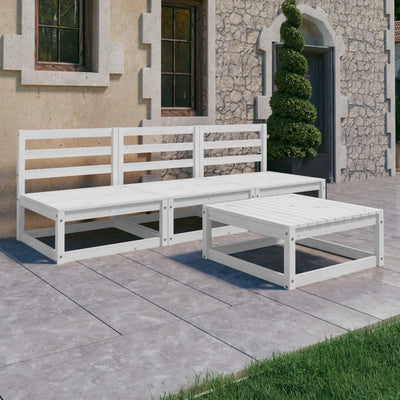 4 Piece Garden Lounge Set White Solid Pinewood