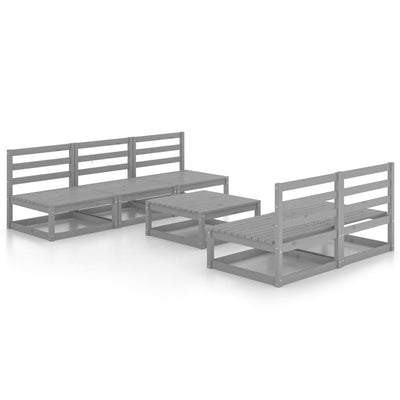 6 Piece Garden Lounge Set Grey Solid Pinewood