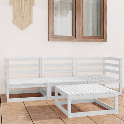 4 Piece Garden Lounge Set White Solid Pinewood