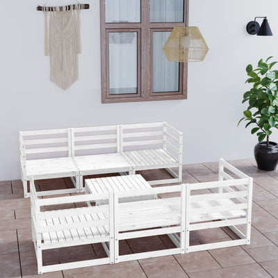 7 Piece Garden Lounge Set White Solid Pinewood