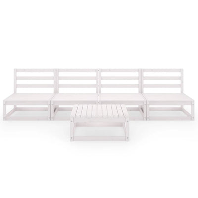 5 Piece Garden Lounge Set White Solid Pinewood