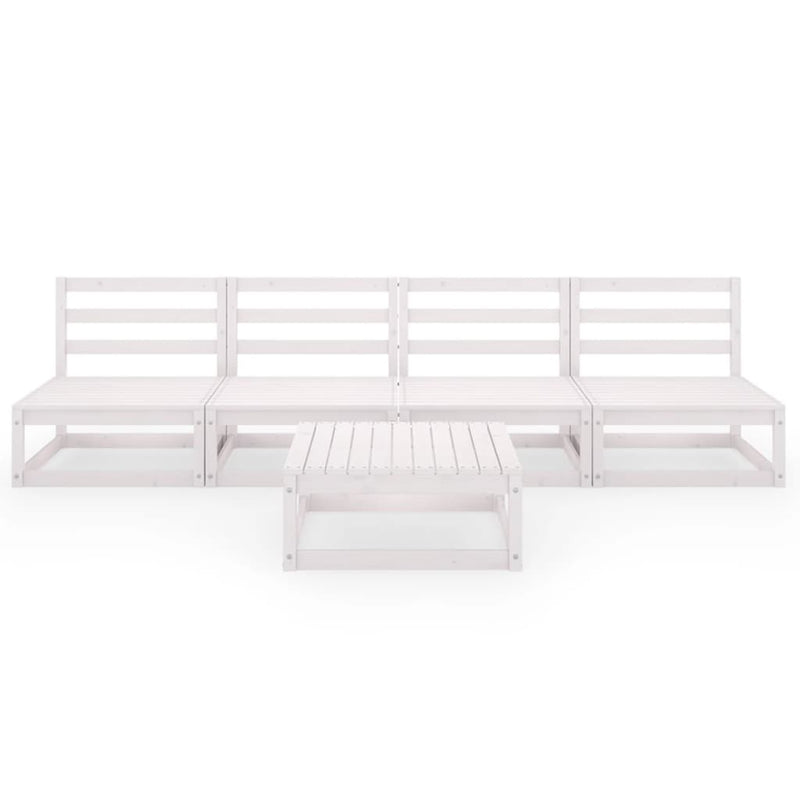 5 Piece Garden Lounge Set White Solid Pinewood