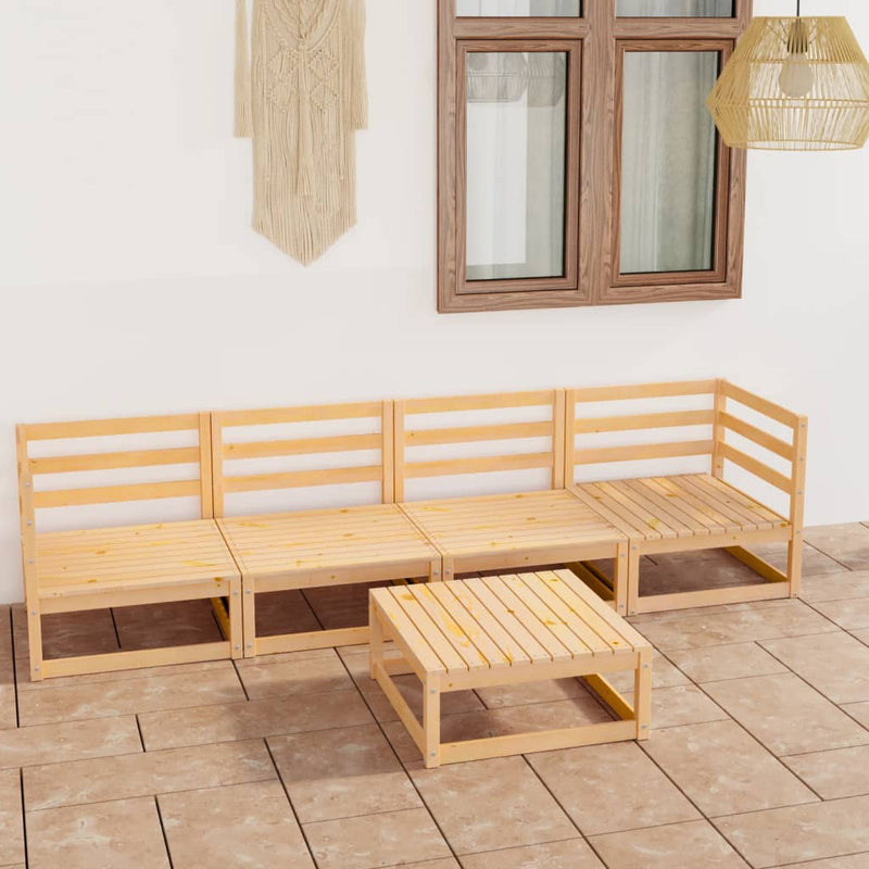 5 Piece Garden Lounge Set Solid Pinewood