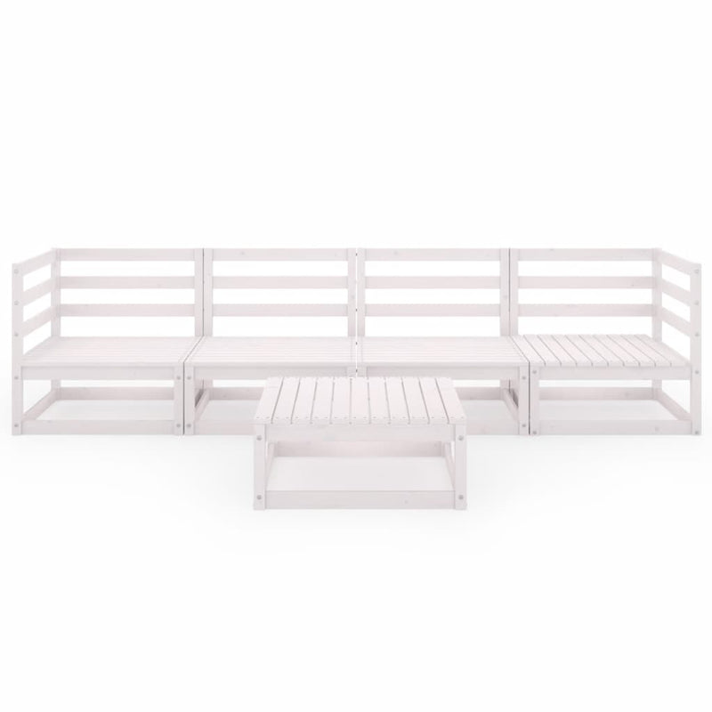 5 Piece Garden Lounge Set White Solid Pinewood