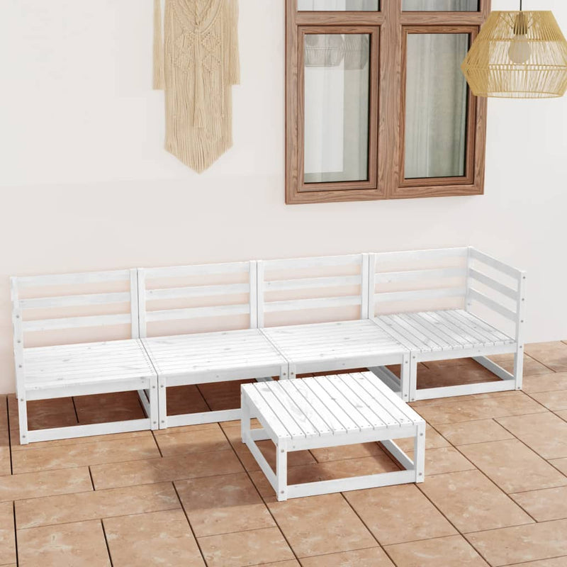 5 Piece Garden Lounge Set White Solid Pinewood