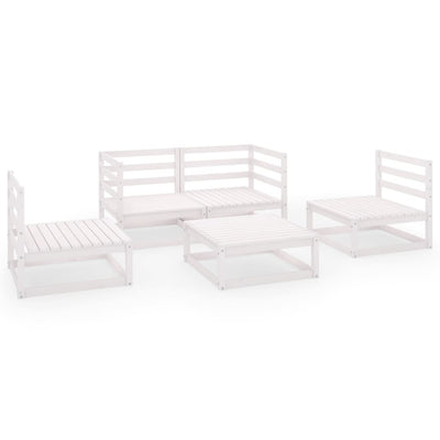 5 Piece Garden Lounge Set White Solid Pinewood