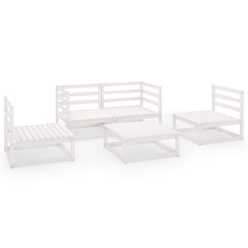 5 Piece Garden Lounge Set White Solid Pinewood