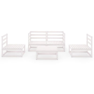 5 Piece Garden Lounge Set White Solid Pinewood