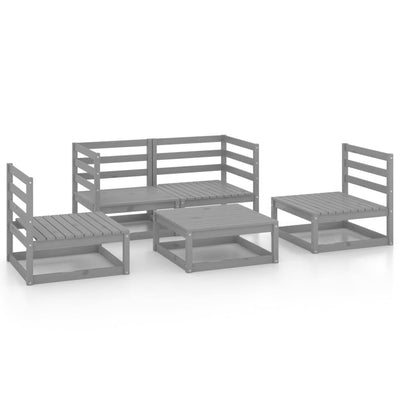 5 Piece Garden Lounge Set Grey Solid Pinewood