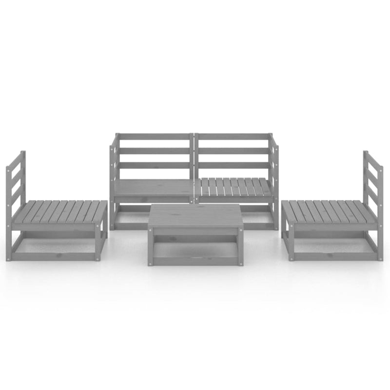 5 Piece Garden Lounge Set Grey Solid Pinewood