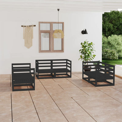 6 Piece Garden Lounge Set Black Solid Pinewood