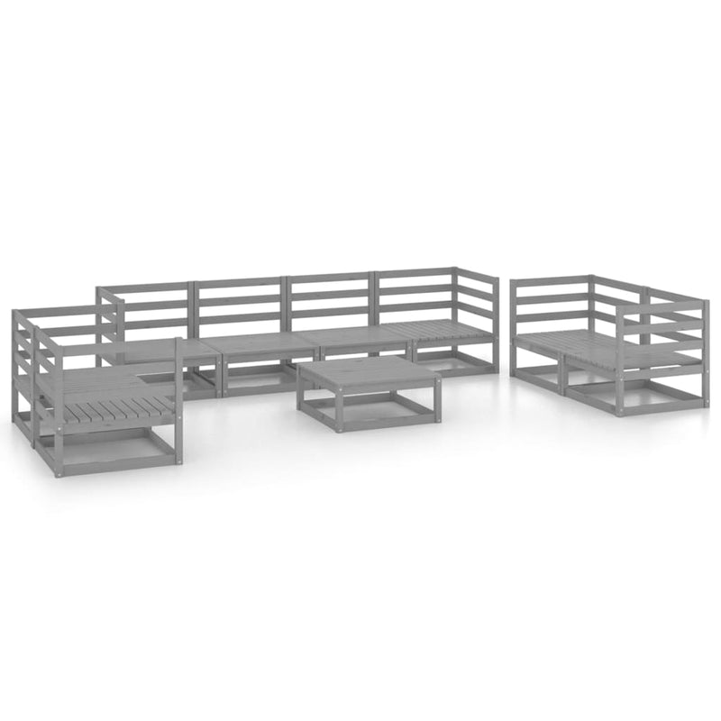 9 Piece Garden Lounge Set Grey Solid Pinewood