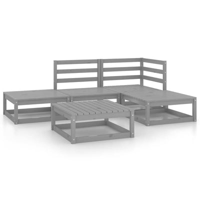 5 Piece Garden Lounge Set Grey Solid Pinewood