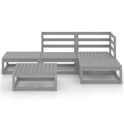 5 Piece Garden Lounge Set Grey Solid Pinewood