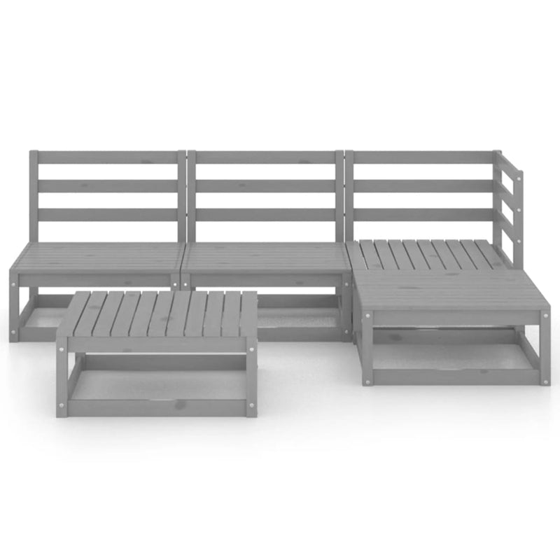 5 Piece Garden Lounge Set Grey Solid Pinewood