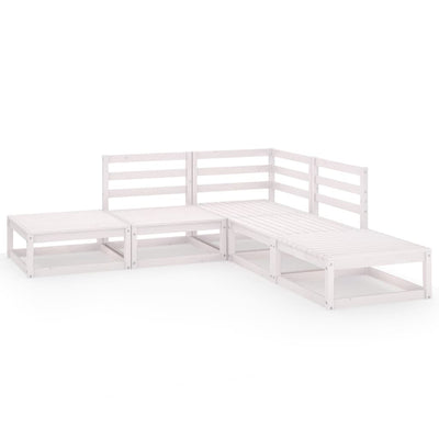 5 Piece Garden Lounge Set White Solid Pinewood