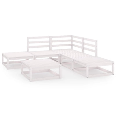 6 Piece Garden Lounge Set White Solid Pinewood