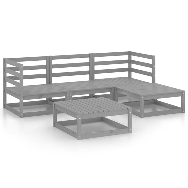 5 Piece Garden Lounge Set Grey Solid Pinewood