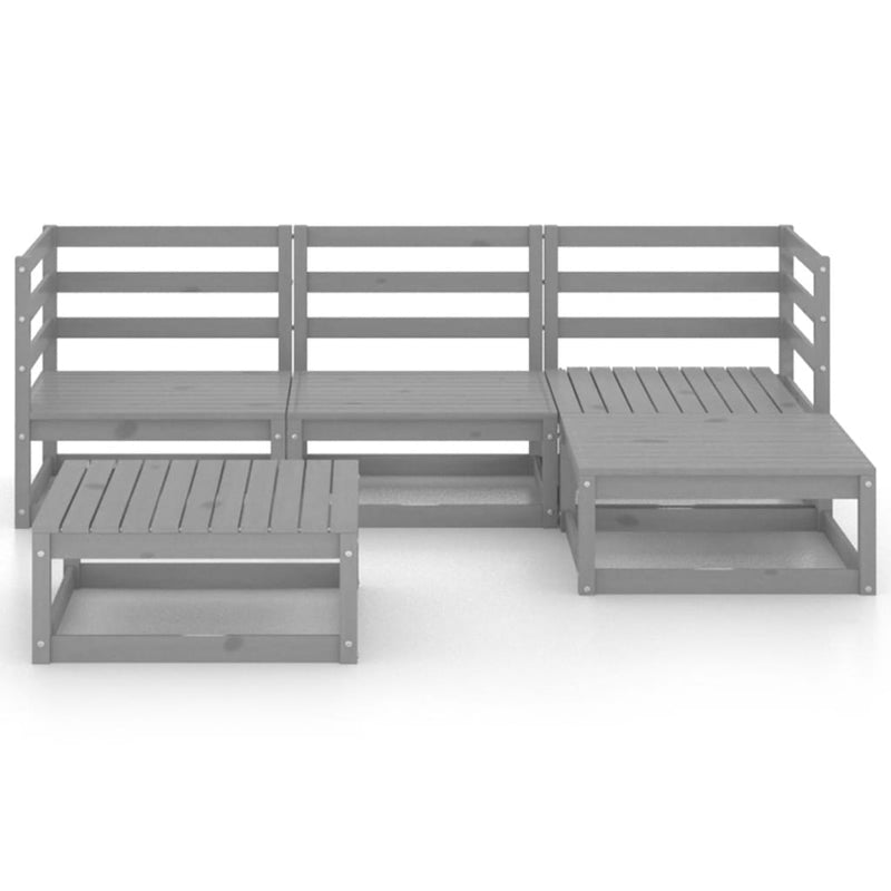 5 Piece Garden Lounge Set Grey Solid Pinewood