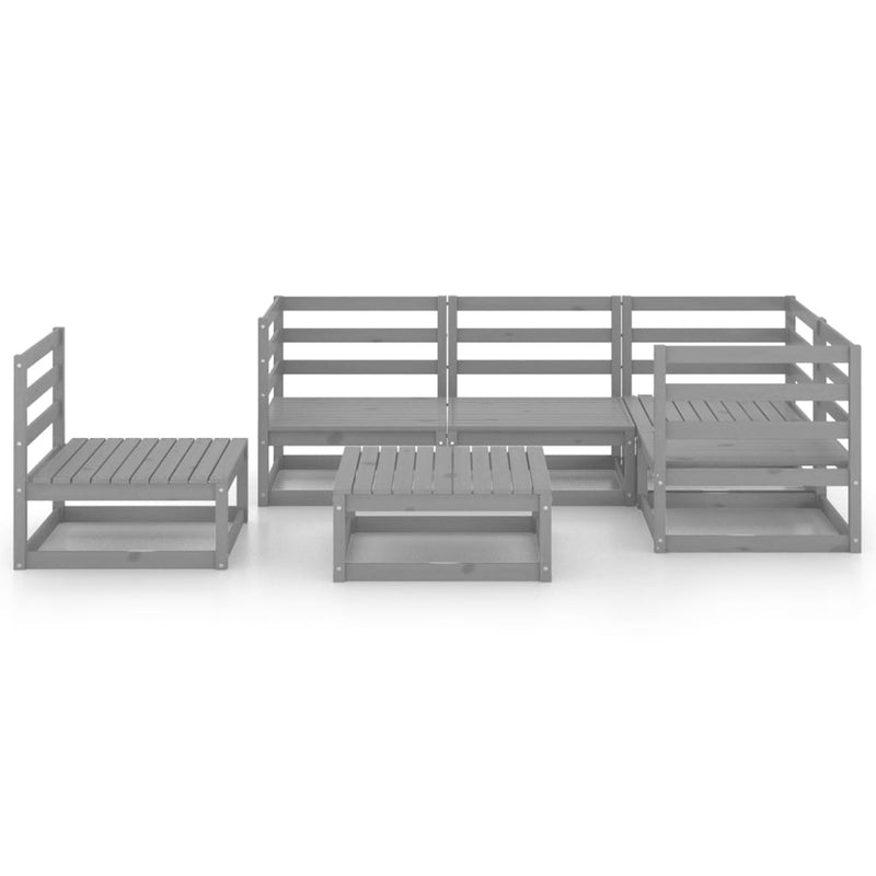 6 Piece Garden Lounge Set Grey Solid Pinewood