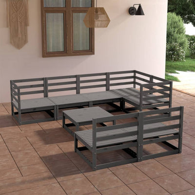 8 Piece Garden Lounge Set Grey Solid Pinewood