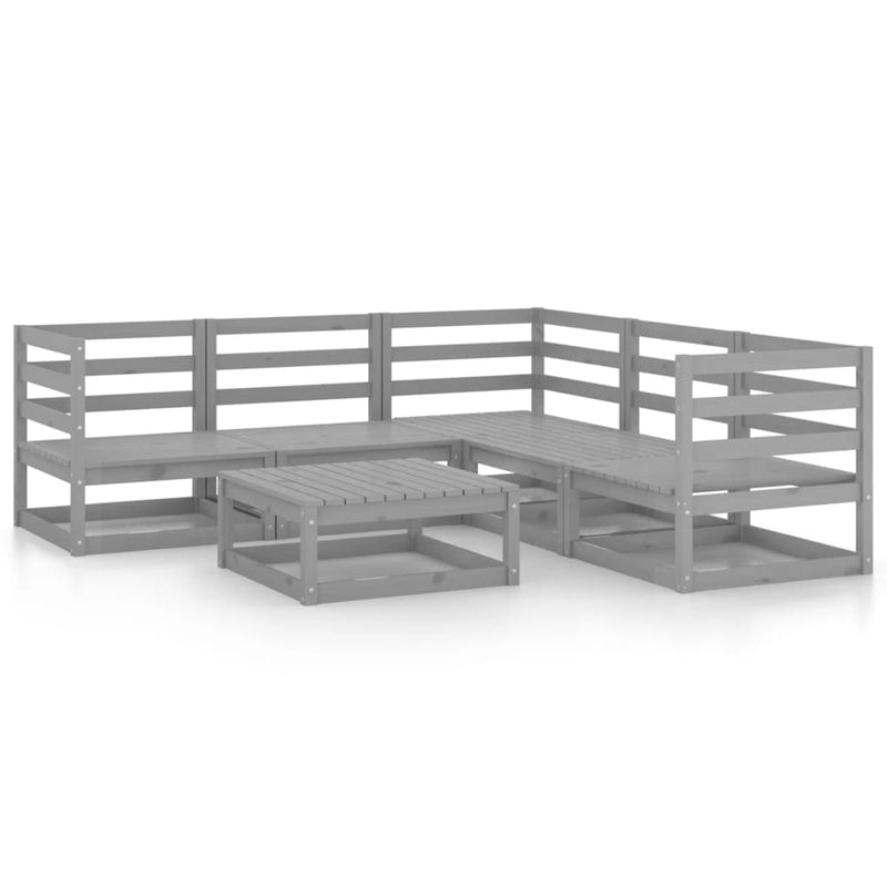 6 Piece Garden Lounge Set Grey Solid Pinewood