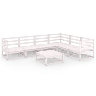 7 Piece Garden Lounge Set White Solid Pinewood