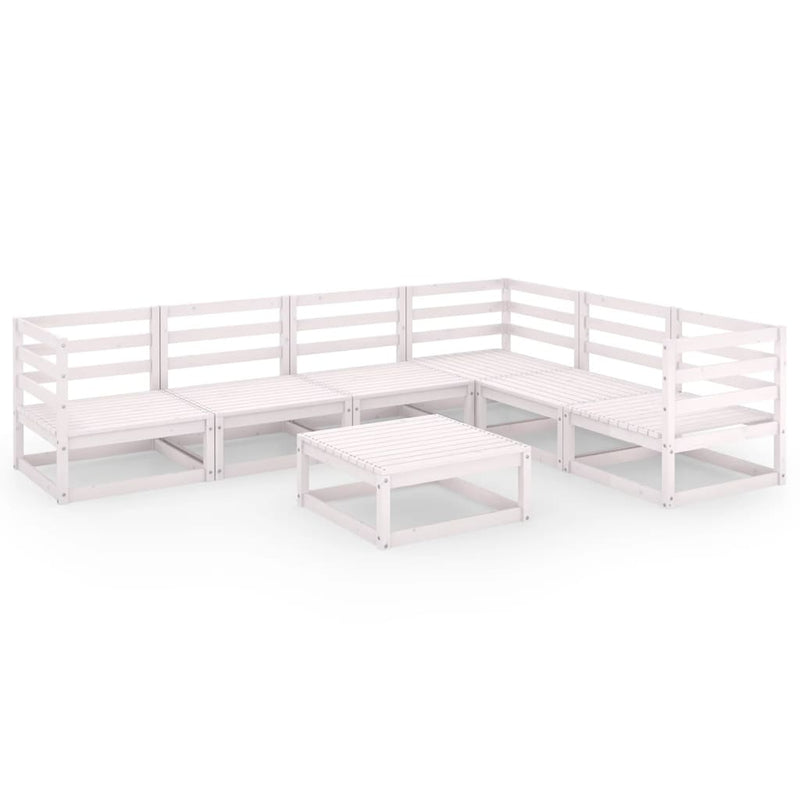 7 Piece Garden Lounge Set White Solid Pinewood