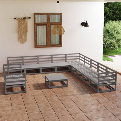 12 Piece Garden Lounge Set Grey Solid Pinewood