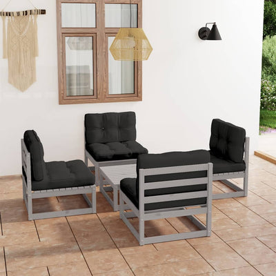 5 Piece Garden Lounge Set with Cushions Solid Pinewood