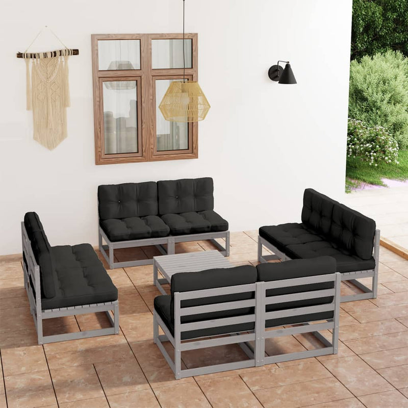 9 Piece Garden Lounge Set with Cushions Solid Pinewood