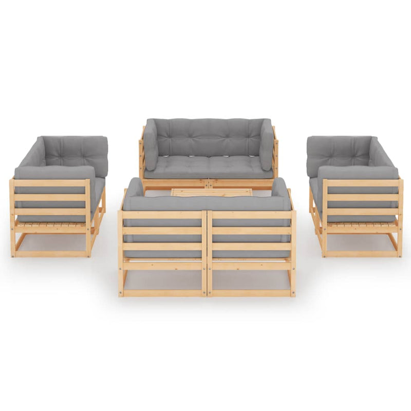 9 Piece Garden Lounge Set with Cushions Solid Pinewood