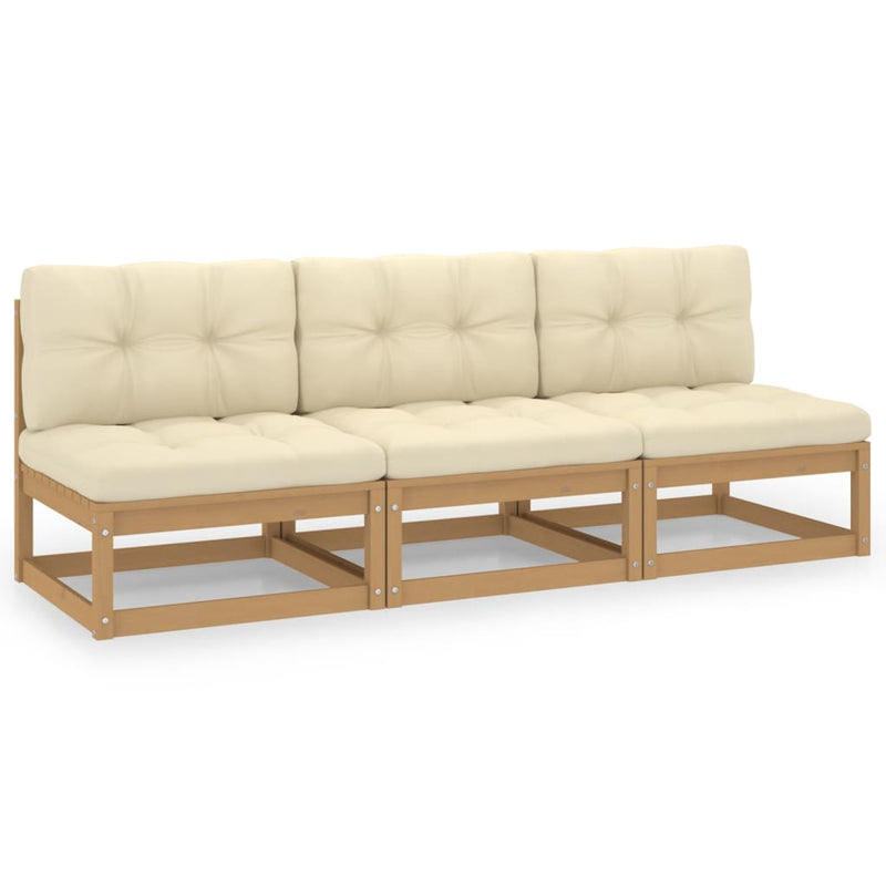 3-Seater Sofa with Cushions Solid Pinewood