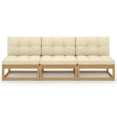 3-Seater Sofa with Cushions Solid Pinewood