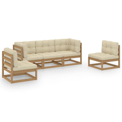 5 Piece Garden Lounge Set with Cushions Solid Pinewood