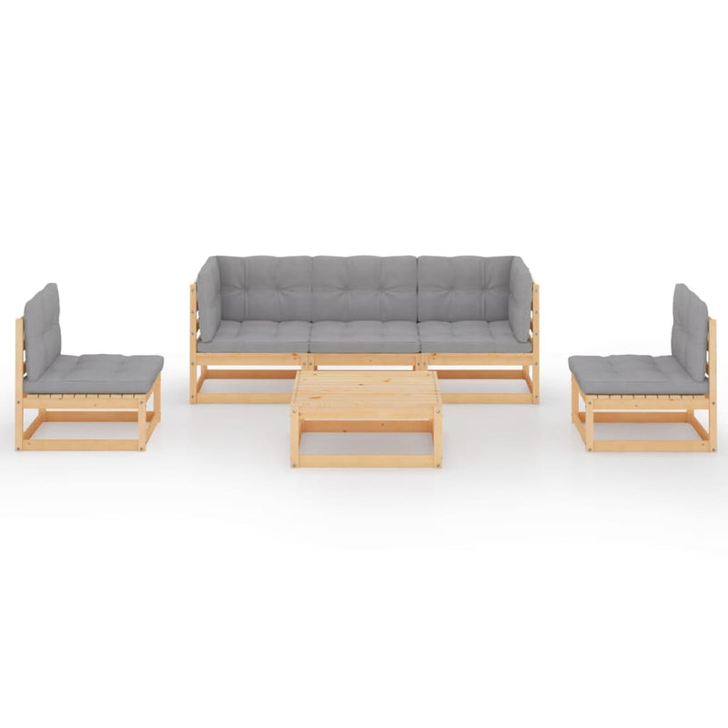 6 Piece Garden Lounge Set with Cushions Solid Pinewood