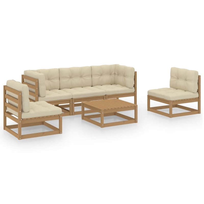 6 Piece Garden Lounge Set with Cushions Solid Pinewood