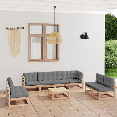 9 Piece Garden Lounge Set with Cushions Solid Pinewood