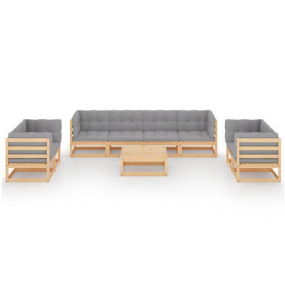 9 Piece Garden Lounge Set with Cushions Solid Pinewood