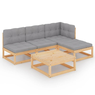 5 Piece Garden Lounge Set with Cushions Solid Pinewood