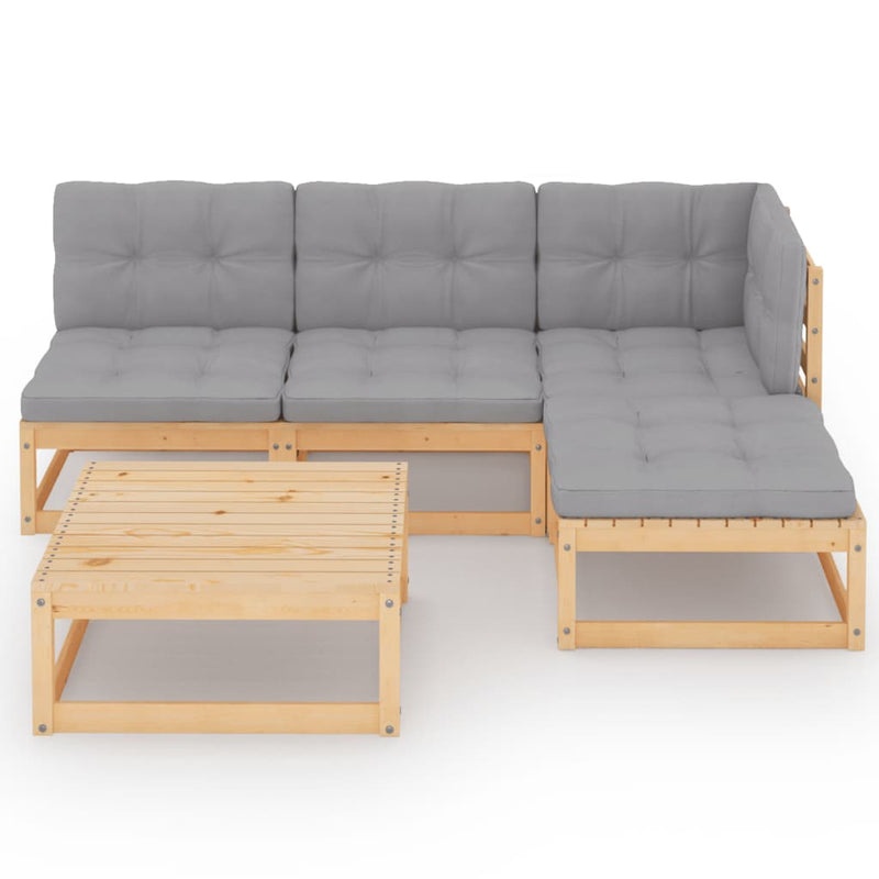 5 Piece Garden Lounge Set with Cushions Solid Pinewood