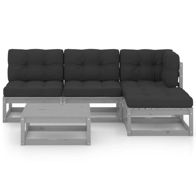 5 Piece Garden Lounge Set with Cushions Solid Pinewood