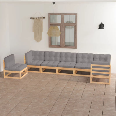 7 Piece Garden Lounge Set with Cushions Solid Pinewood