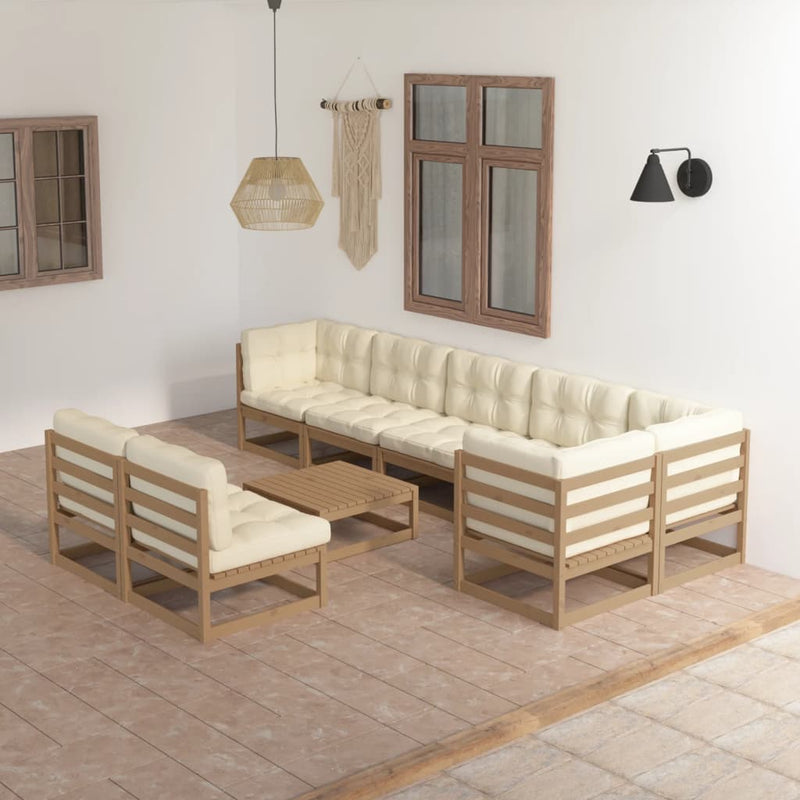 9 Piece Garden Lounge Set with Cushions Solid Pinewood