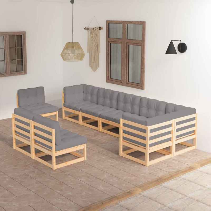 9 Piece Garden Lounge Set with Cushions Solid Pinewood