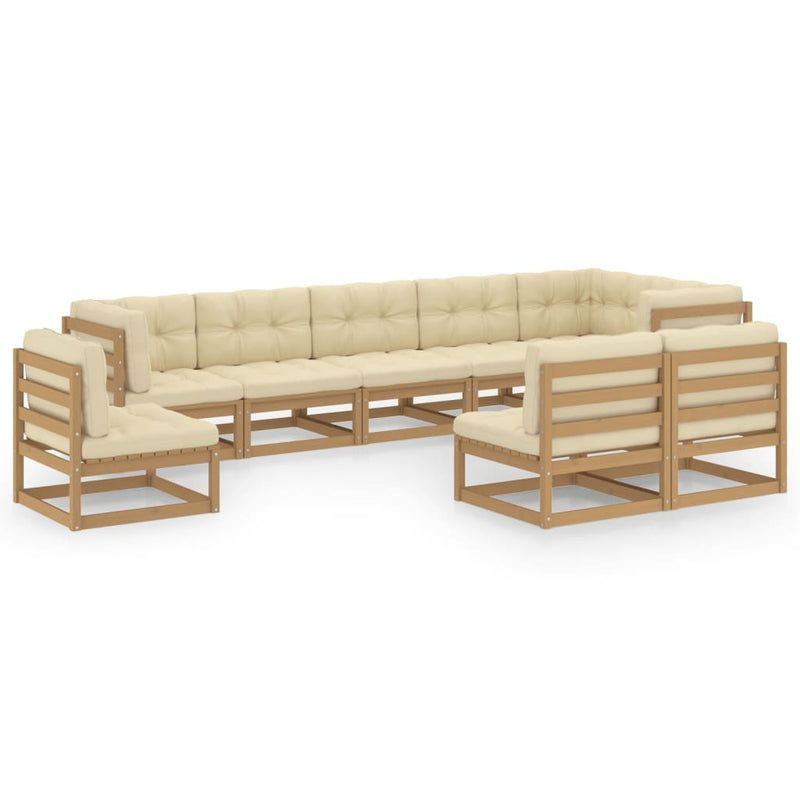 9 Piece Garden Lounge Set with Cushions Solid Pinewood