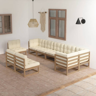 9 Piece Garden Lounge Set with Cushions Solid Pinewood