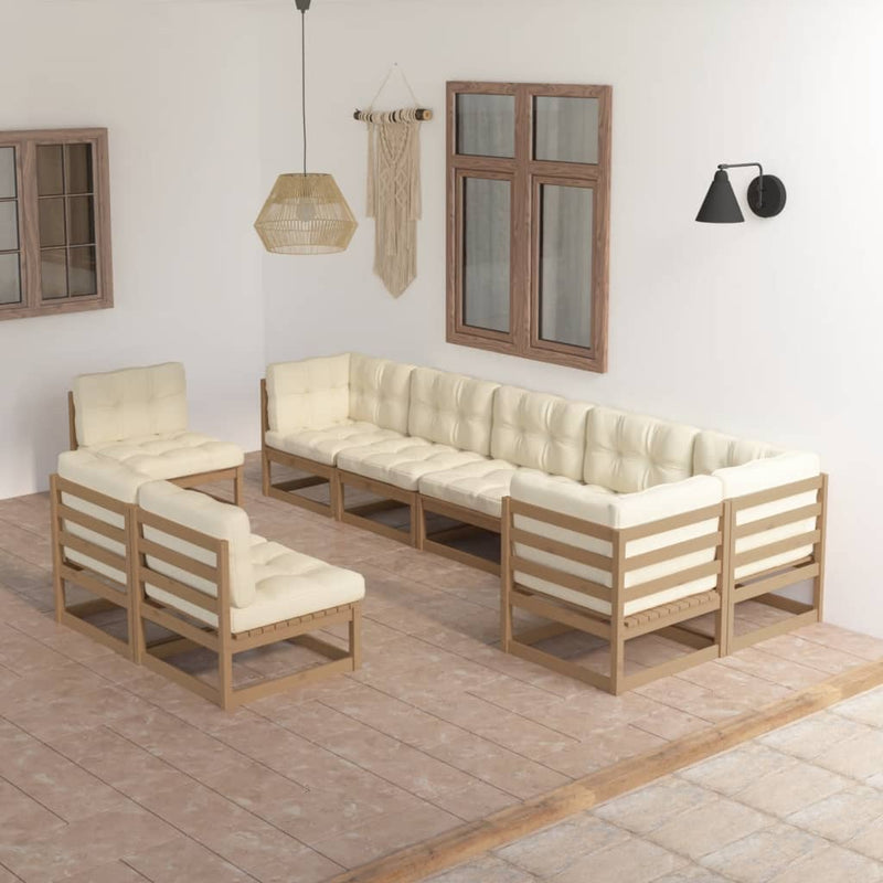 9 Piece Garden Lounge Set with Cushions Solid Pinewood