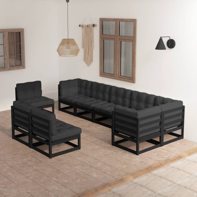 9 Piece Garden Lounge Set with Cushions Solid Pinewood